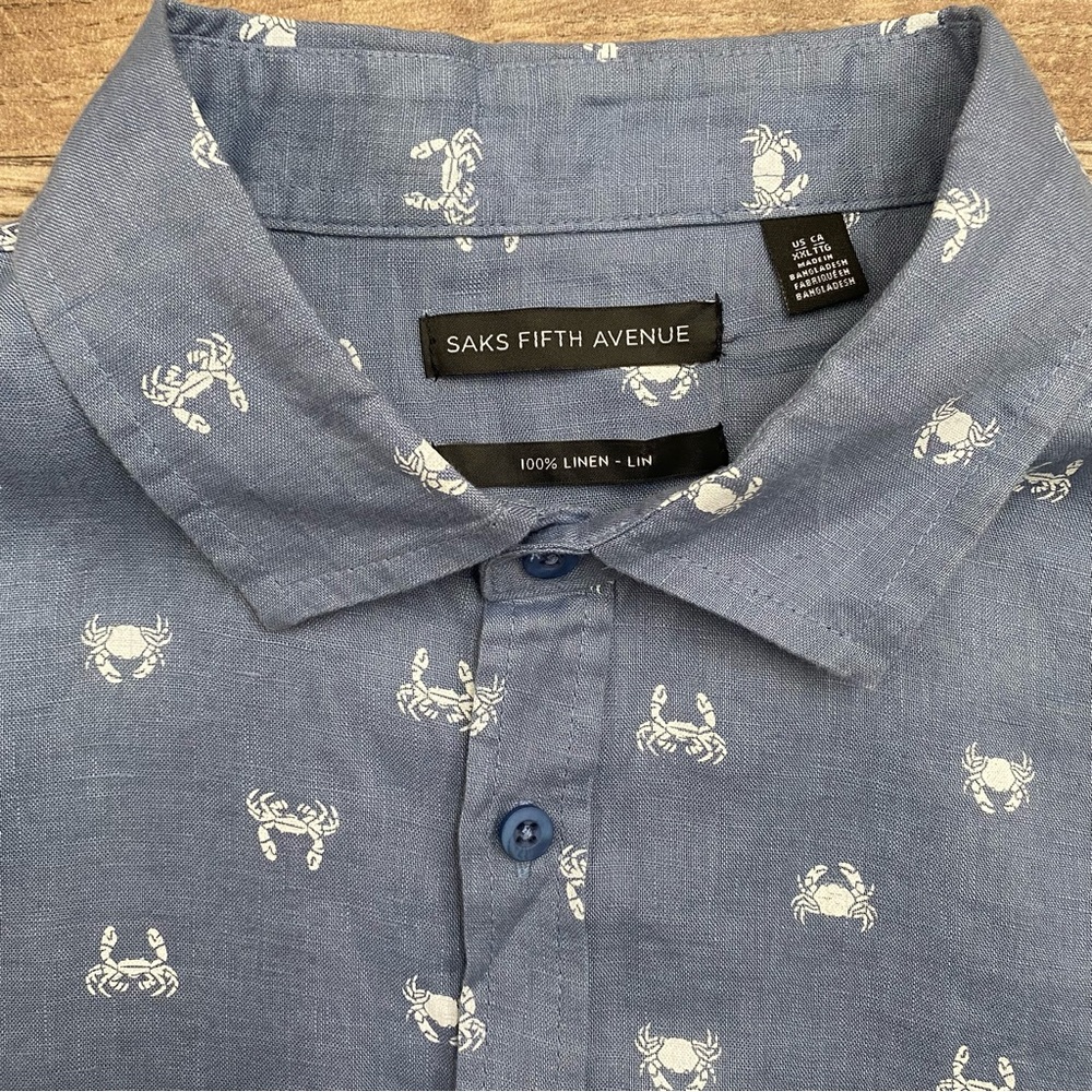 Saks Fifth Avenue Linen Crab Print Button Up Shirt - Picture 13 of 13